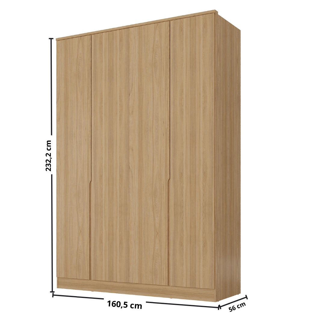 Roupeiro Logan 100% MDF Mambel 160cm 4 Portas Olmo