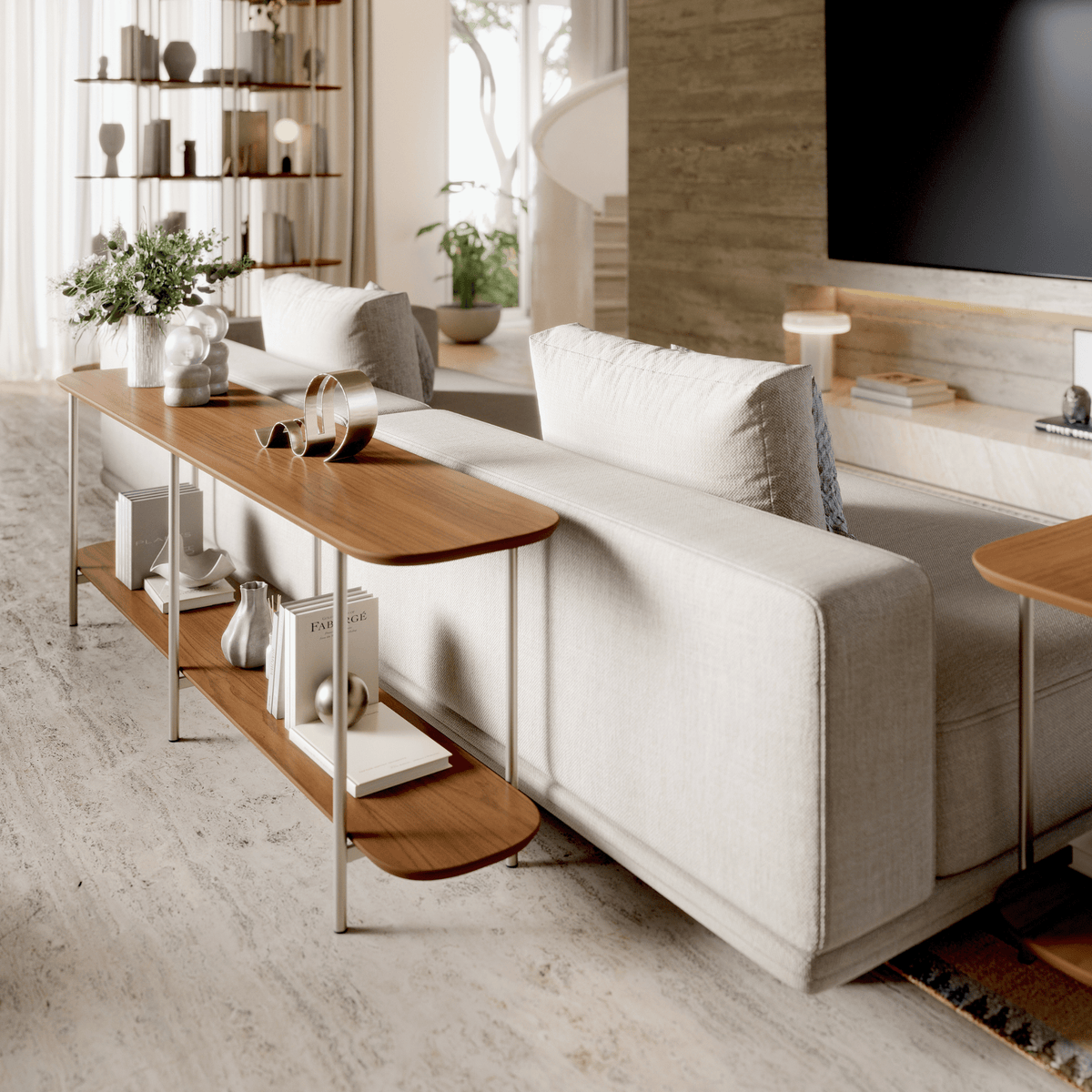 Mesa de Apoio para Sofá Lux Província 180cm Canela e Champanhe