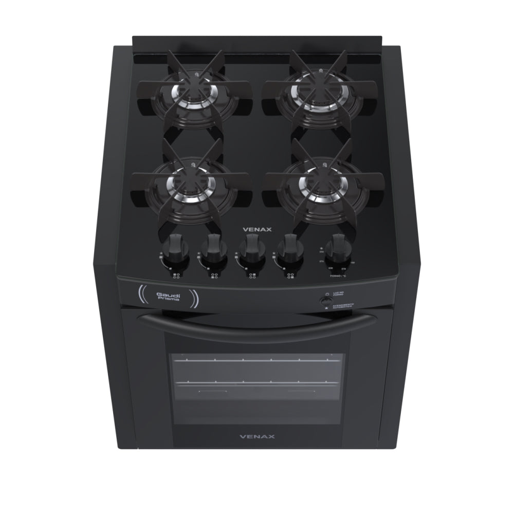 Fogão 4 Bocas Venax de Embutir Gaudi Prisma Vitreo Grades Individuais Preto Bivolt