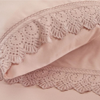 Jogo de Roupa de Cama King 4 Peças Hedrons Rendas Toque de Algodão Rosa Tule