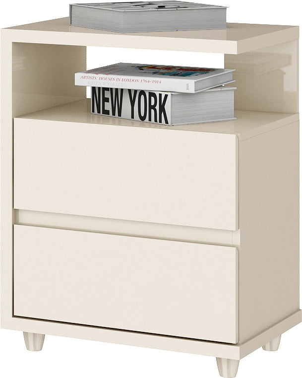 Mesa de Cabeceira Campeche Henn 2 Gavetas Off White