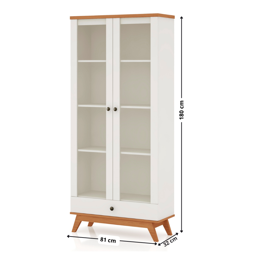 Cristaleira 100% MDF C704 Dalla Costa 2 Portas 1 Gaveta Off White e Freijó