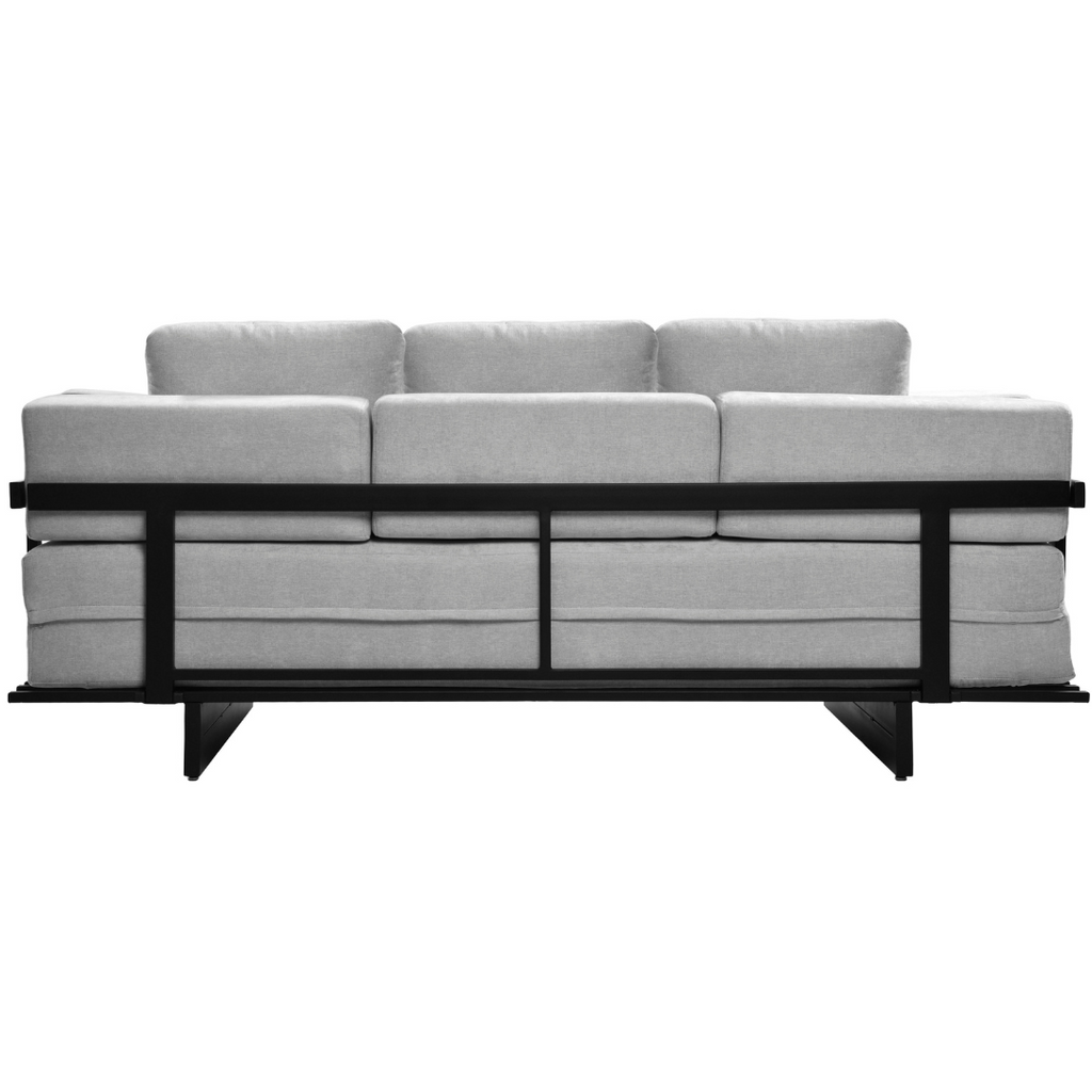 Sofá Living Chelles 200cm Konfort Base em Metal Preto Linho Cinza