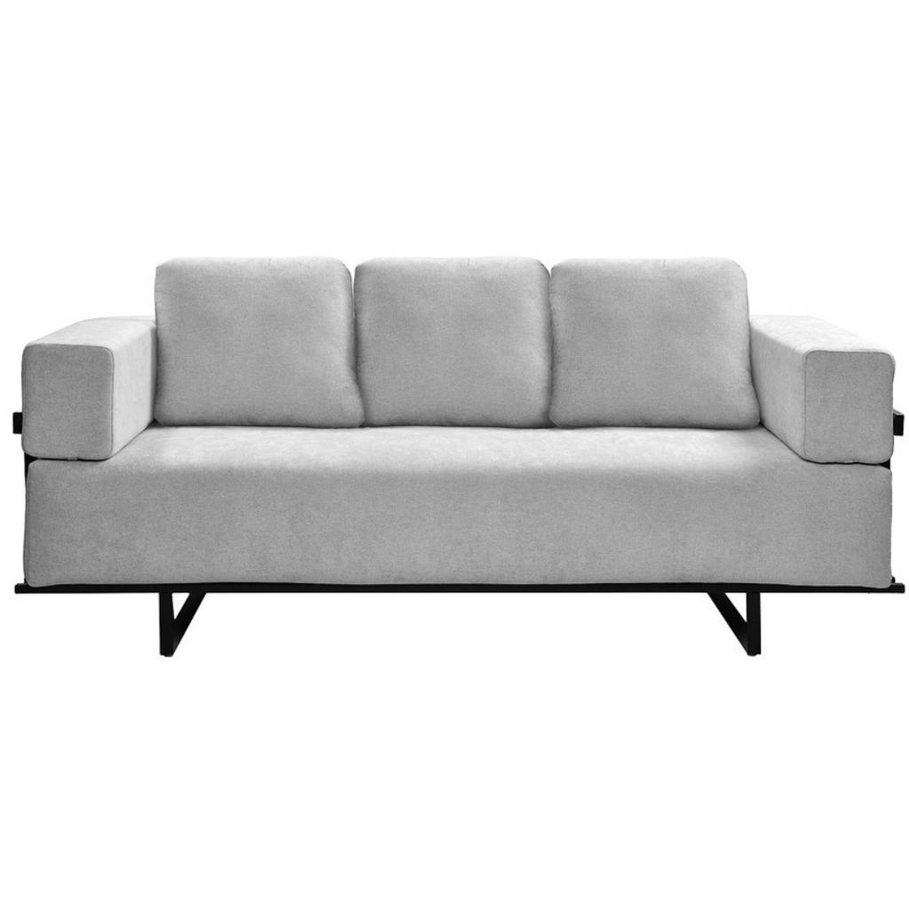 Sofá Living Chelles 200cm Konfort Base em Metal Preto Linho Cinza