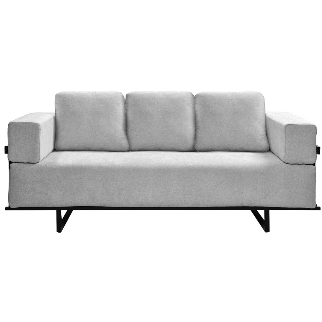 Sofá Living Chelles 200cm Konfort Base em Metal Preto Linho Cinza