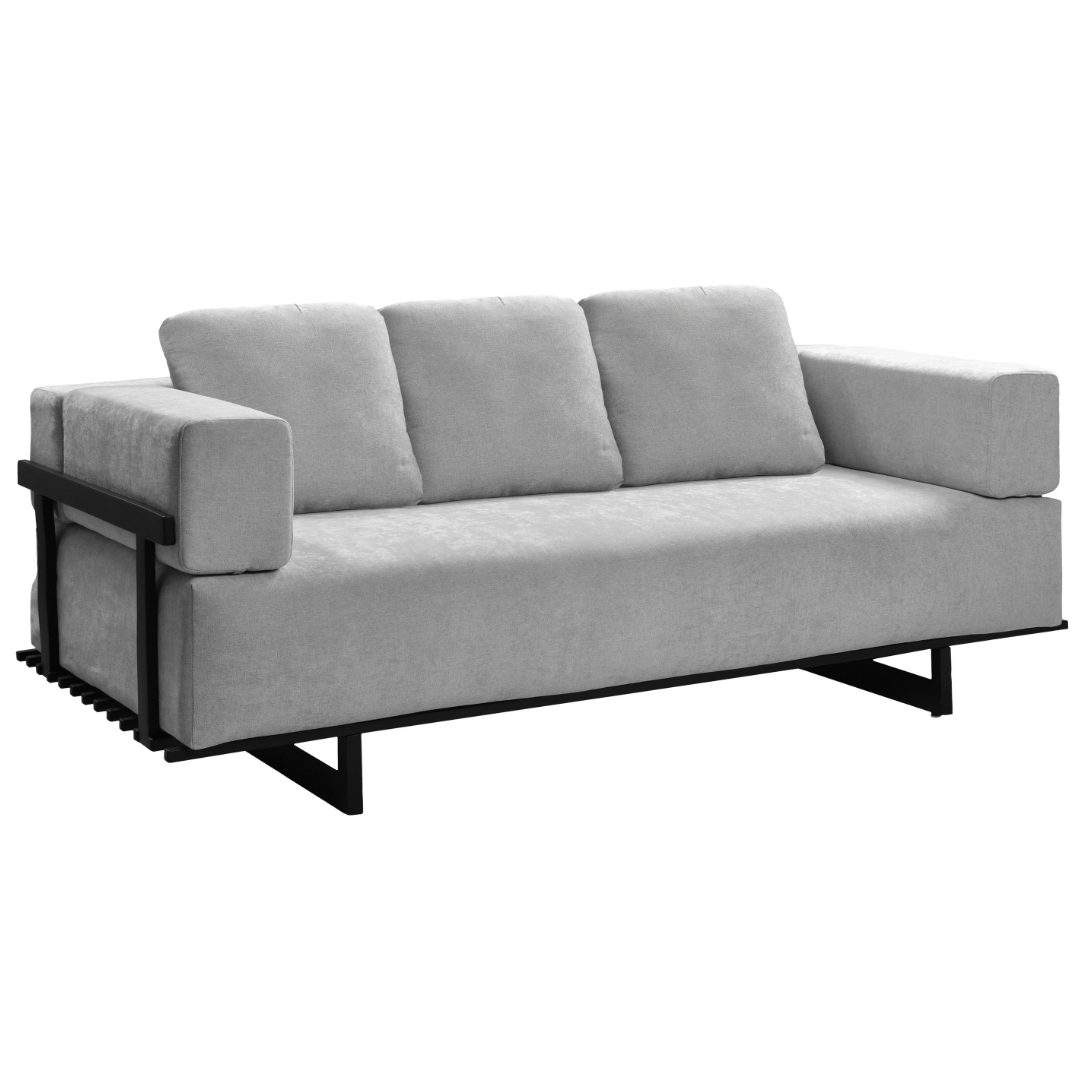 Sofá Living Chelles 200cm Konfort Base em Metal Preto Linho Cinza