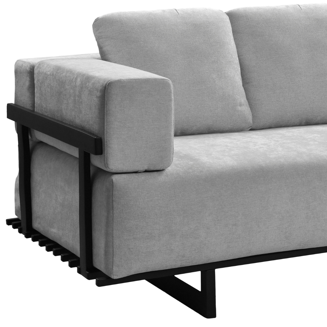 Sofá Living Chelles 200cm Konfort Base em Metal Preto Linho Cinza