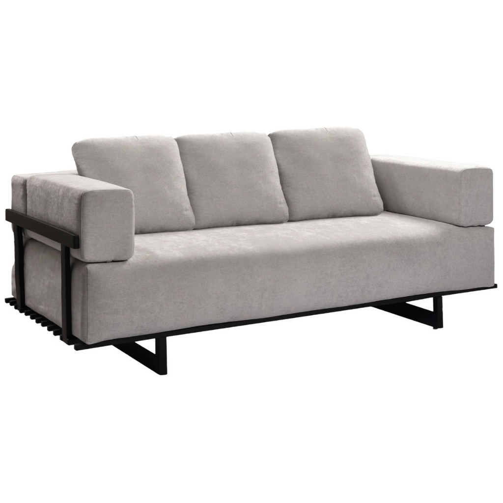 Sofá Living Chelles 200cm Konfort Base em Metal Preto Linho Cinza