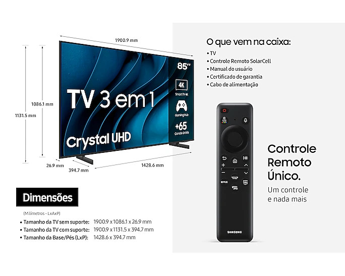 Smart TV Led 85" 4K UHD Samsung UN85DU80 Wifi Bivolt