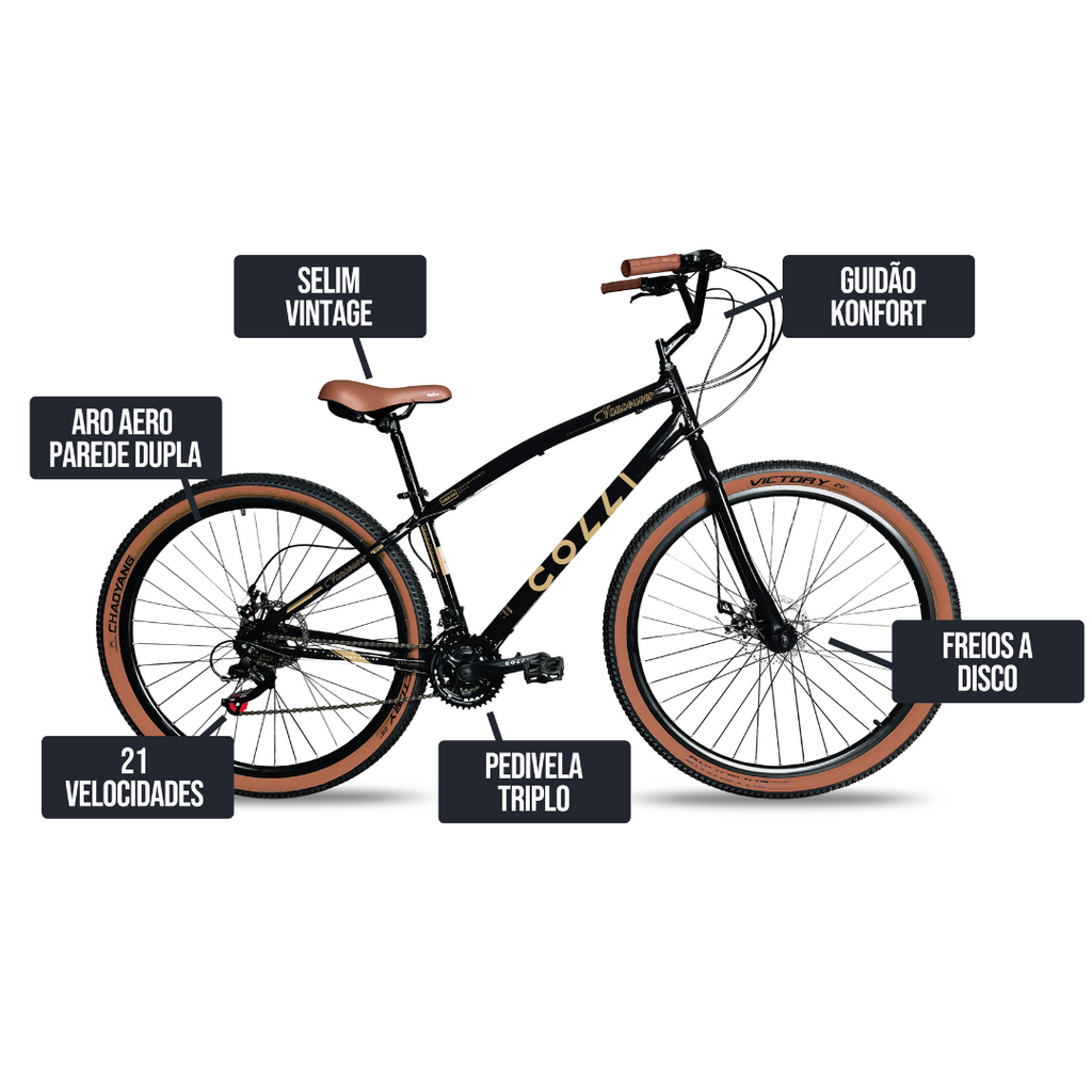 Bicicleta Colli Vancouver Konfort Aro 29 Freio a Disco 21 Velocidades Preto Brilhoso