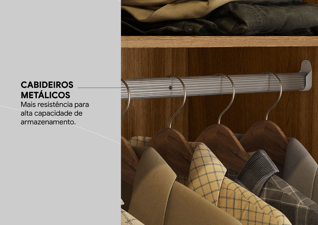 Roupeiro Laredo Demóbile 267cm 4 Portas 4 Gavetas Flex  Nogueira/Preto