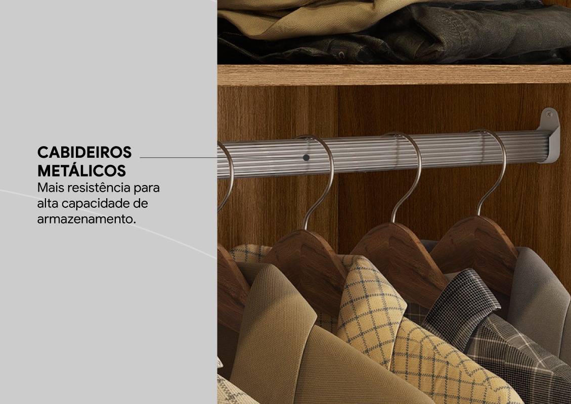 Roupeiro Laredo Demóbile 267cm 4 Portas 4 Gavetas Flex  Nogueira/Preto