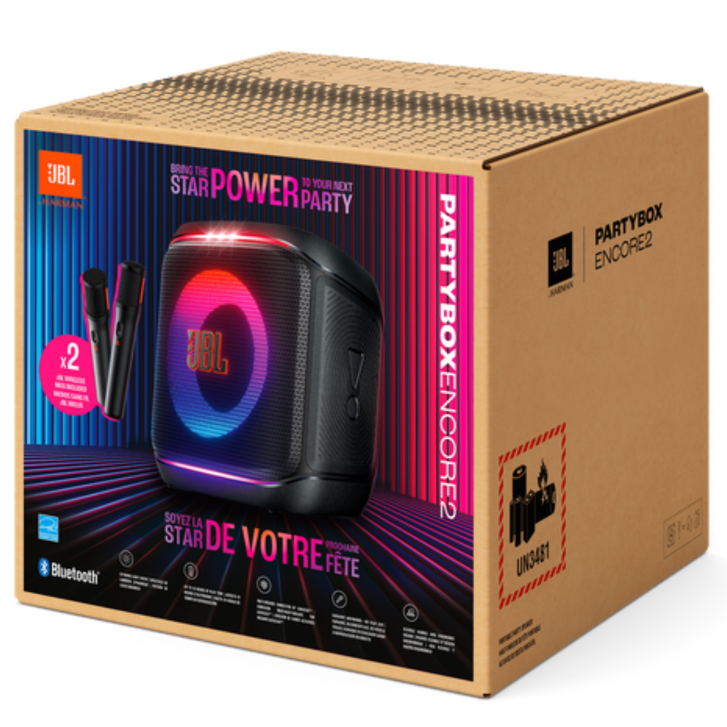 Caixa de Som Portátil JBL PartyBox Encore 2 com 2 Microfones Preto