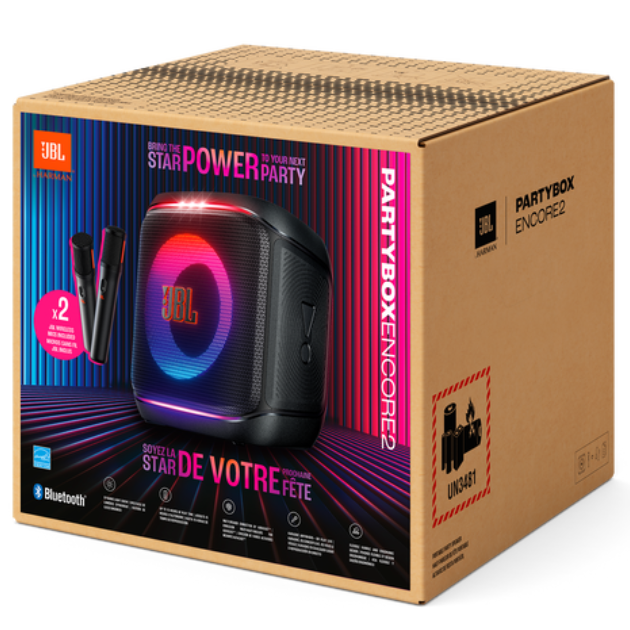Caixa de Som Portátil JBL PartyBox Encore 2 com 2 Microfones Preto