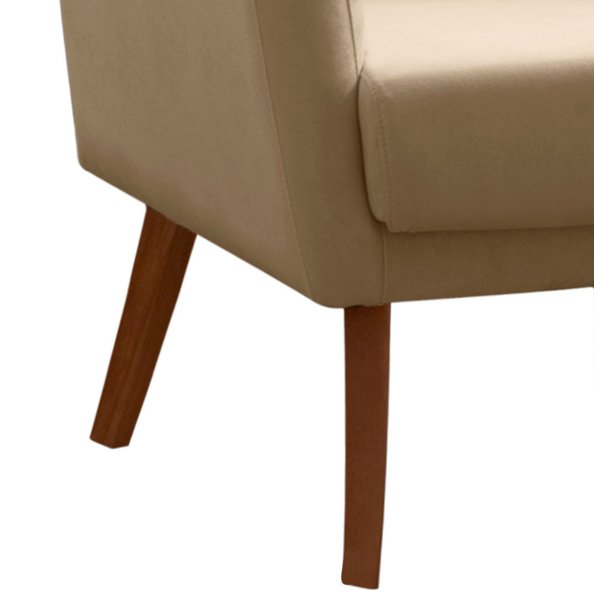 Poltrona Grecia 70cm Konfort Pés Trapézio Castanho  Linho Bege