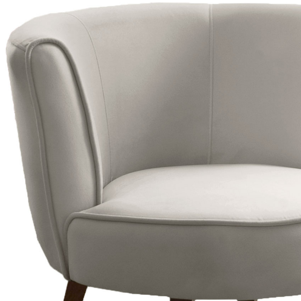 Poltrona Luna 72cm Konfort Pés Trapézio Castanho Veludo Cinza Claro