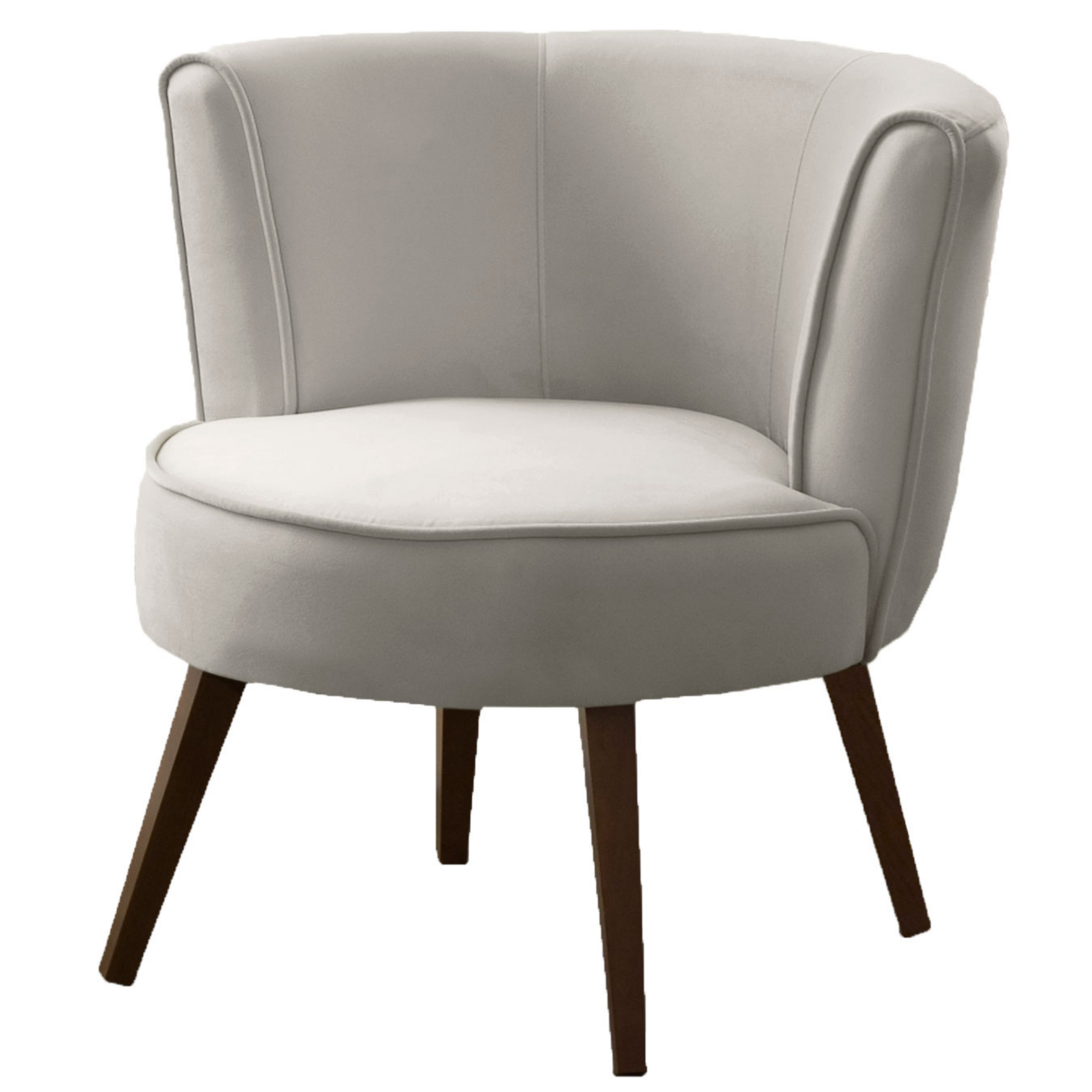 Poltrona Luna 72cm Konfort Pés Trapézio Castanho Veludo Cinza Claro