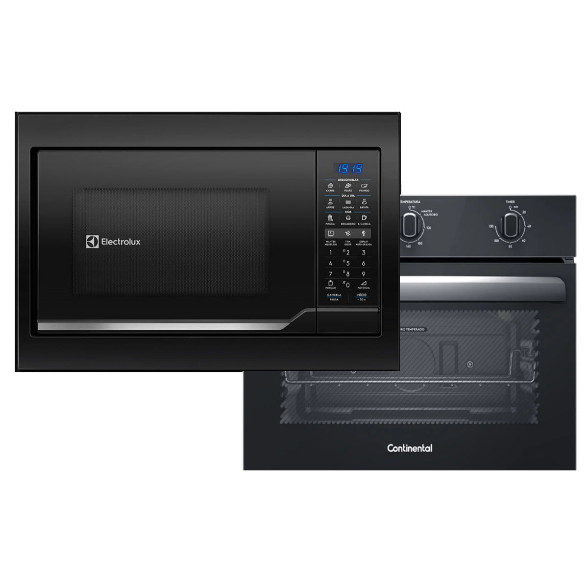 Kit Forno Elétrico de Embutir 50 Litros Continental - Preto OC4EM + Micro-ondas de Embutir 34 Litros - Preto ME3EP 220V