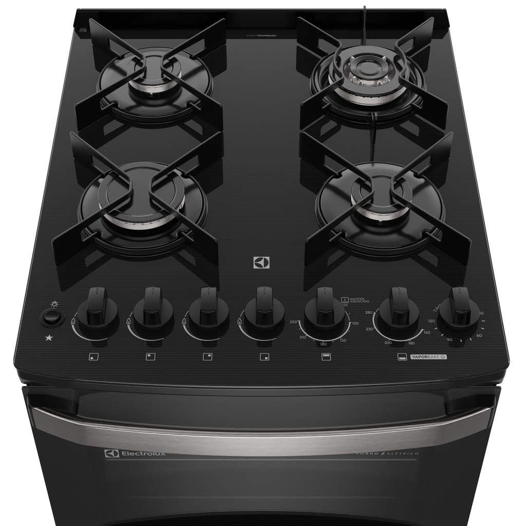 Fogão 4 Bocas Electrolux Experience FE4DP Piso Duplo Forno VaporBake Preto 220V