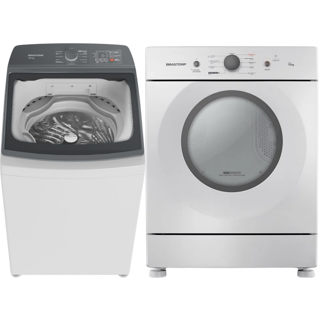 Conjunto Brastemp Lavadora de Roupas 18kg Advanced BWF18AB + Secadora Piso 10kg BSR10BB 220V