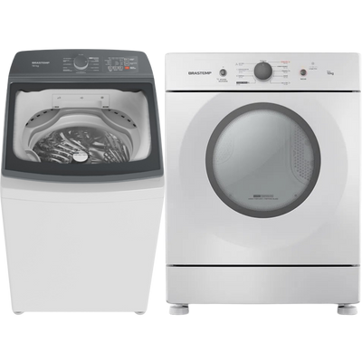 Conjunto Brastemp Lavadora de Roupas 18kg Advanced BWF18AB + Secadora Piso 10kg BSR10BB 220V