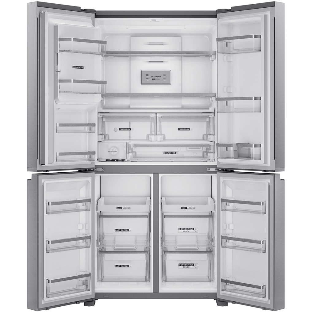 Refrigerador Brastemp 591L BRO90MK MultiDoor Inverter Água e Gelo na Porta Cor Inox 220V