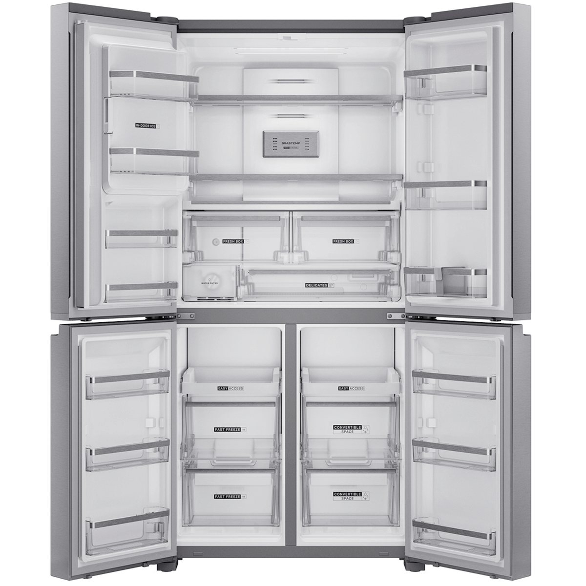 Refrigerador Brastemp 591L BRO90MK MultiDoor Inverter Água e Gelo na Porta Cor Inox 220V