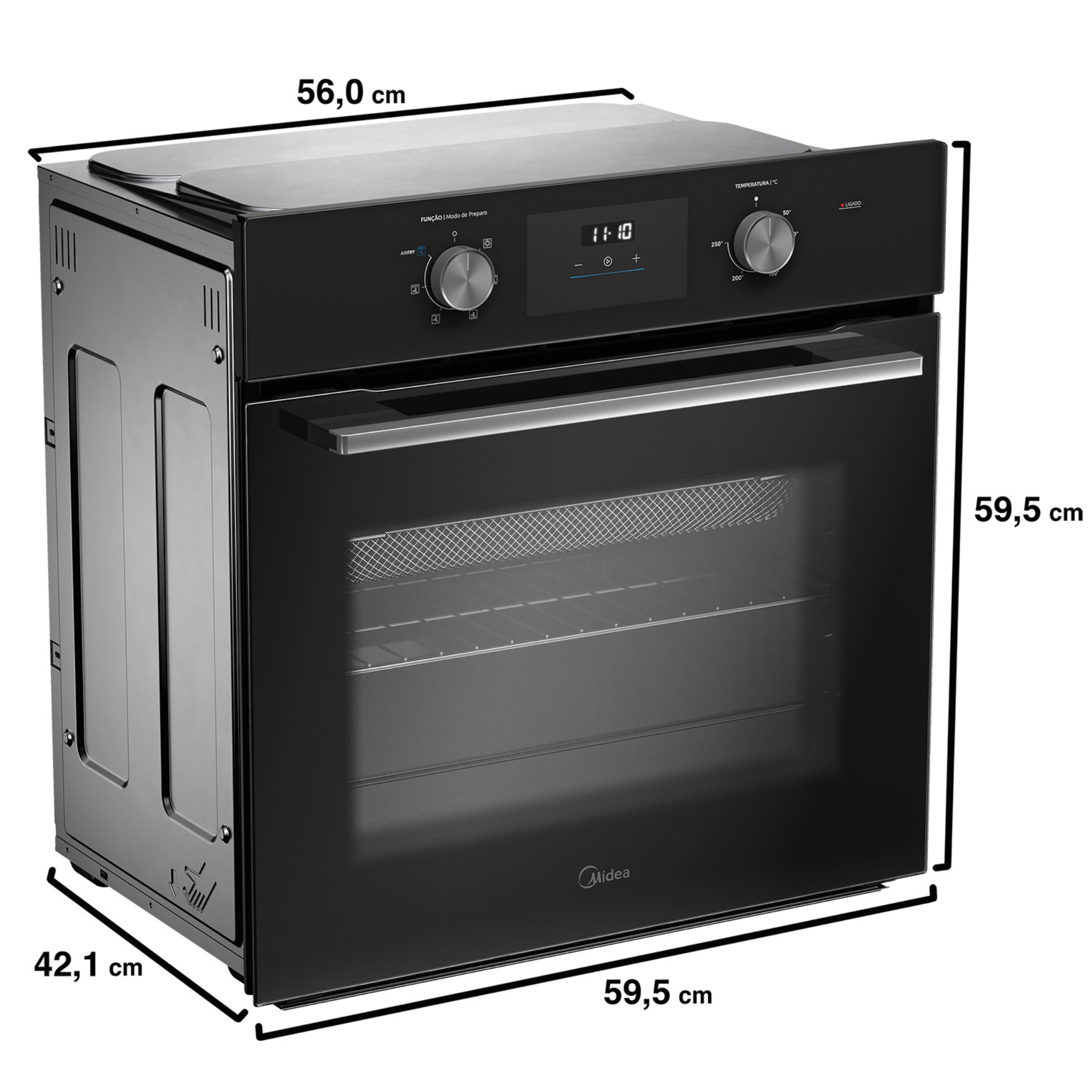 Forno de Embutir Elétrico Midea 68L TSD62 com Função Air Fryer Preto 220V