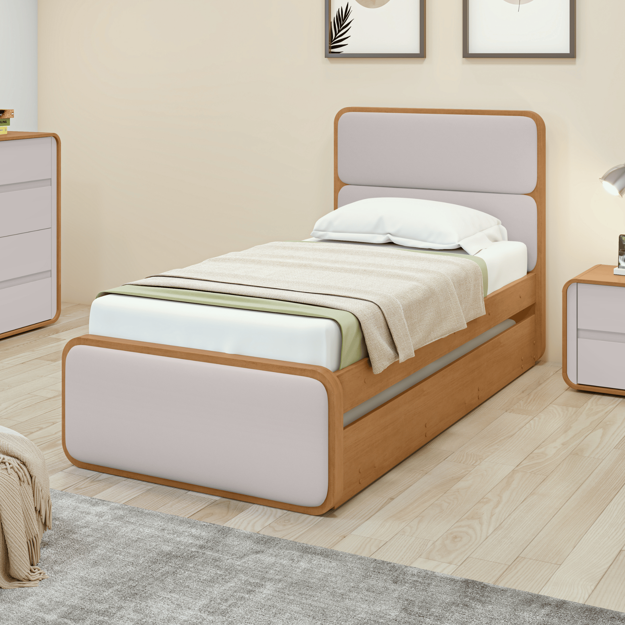 Cama Bibox Loop Lopas Com Cama Auxiliar Amêndoa e Off White
