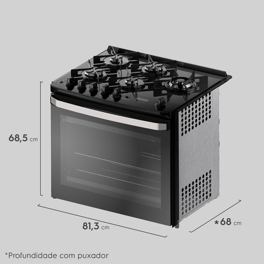 Fogão de Embutir 5 Bocas Electrolux Preto Experience FE5EP com Mesa de Vidro, PerfectCook360 e VaporBake 220V