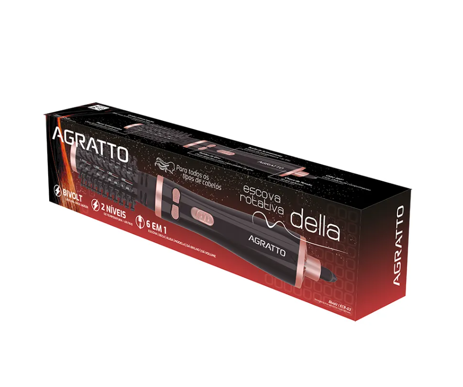 Escova de cabelo Rotativa Agratto Della 1200/1000W Bivolt