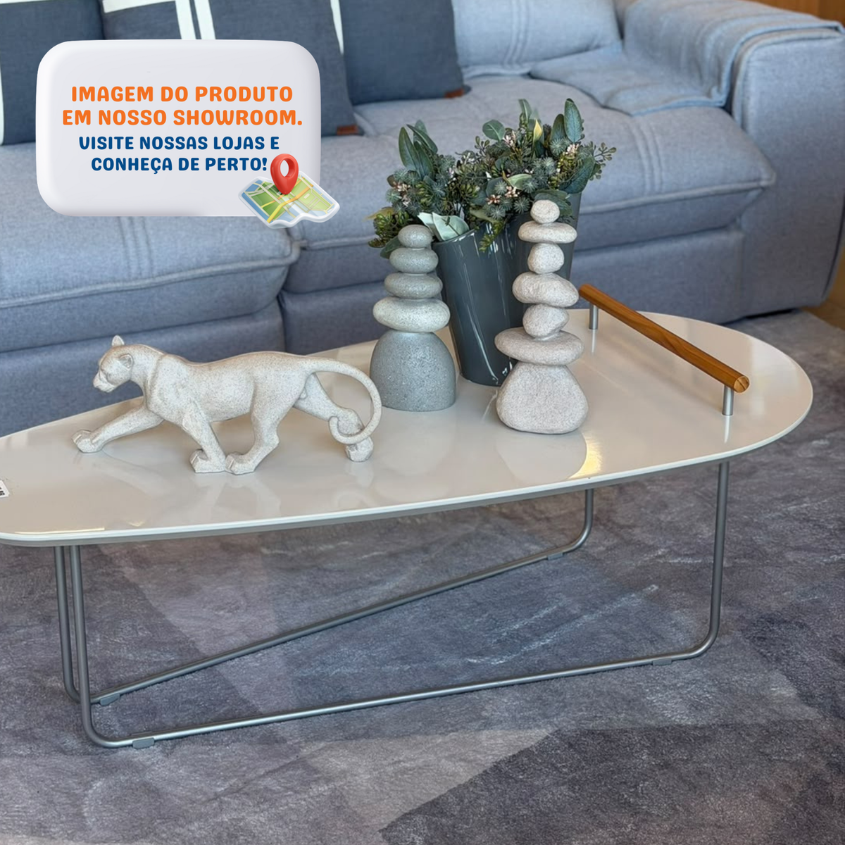 Mesa de Centro Orgânica Side Imcal 120x56 Pé em Metal Off White