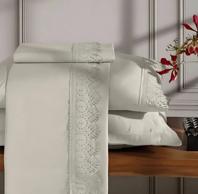 Jogo de  Roupa de Cama Casal  4 Peças  Hedrons Toque de Algodão Rendas Antílope