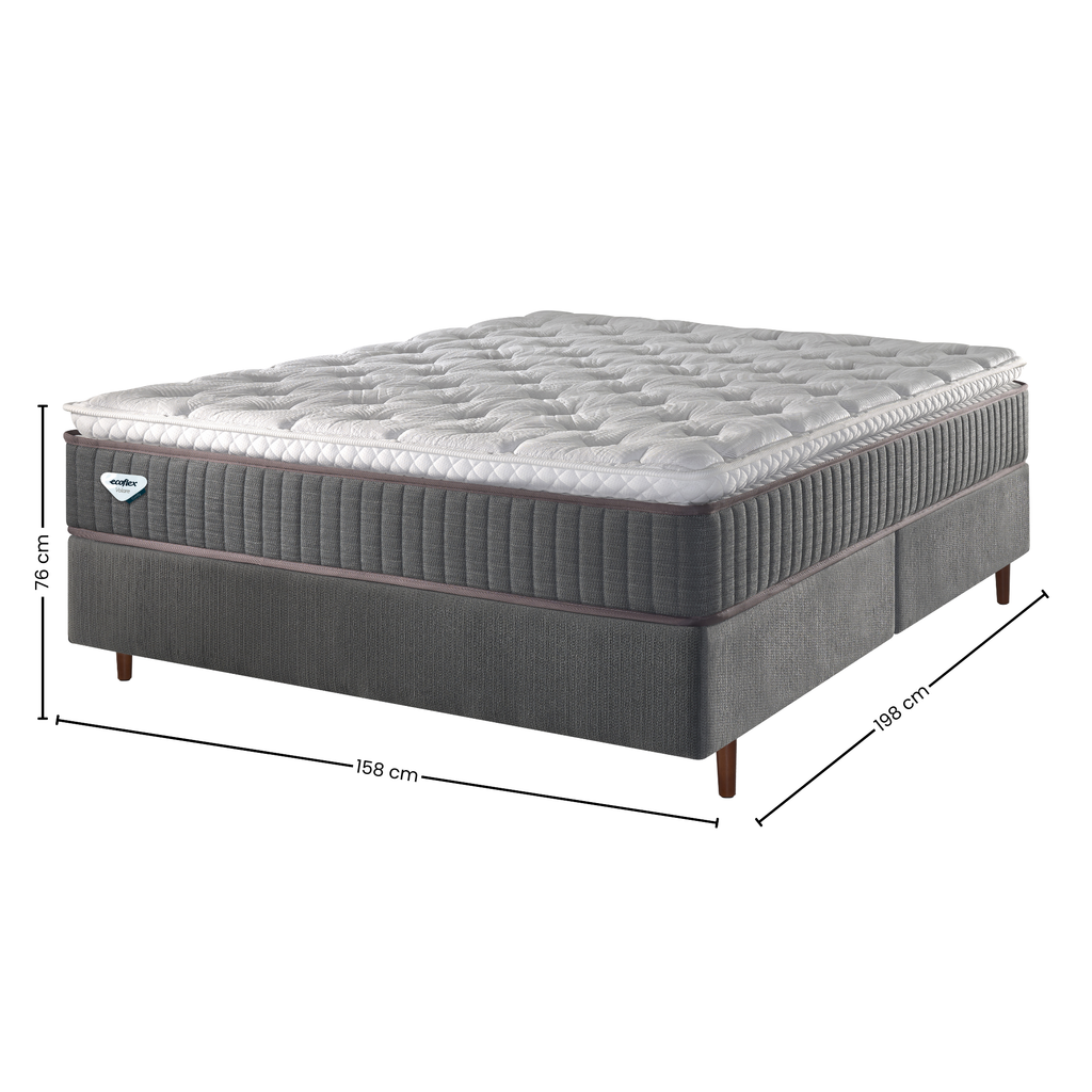 Conjunto Cama Box Comfy Queen Ecoflex 158x198x76cm Molas Ensacadas Grafite