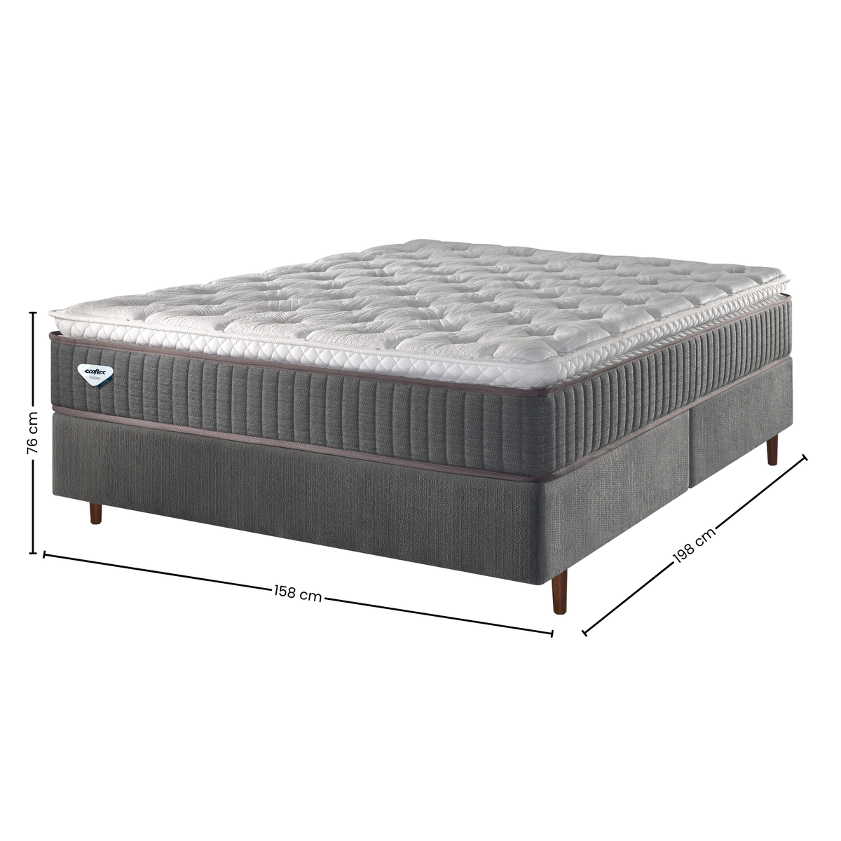 Conjunto Cama Box Comfy Queen Ecoflex 158x198x76cm Molas Ensacadas Grafite
