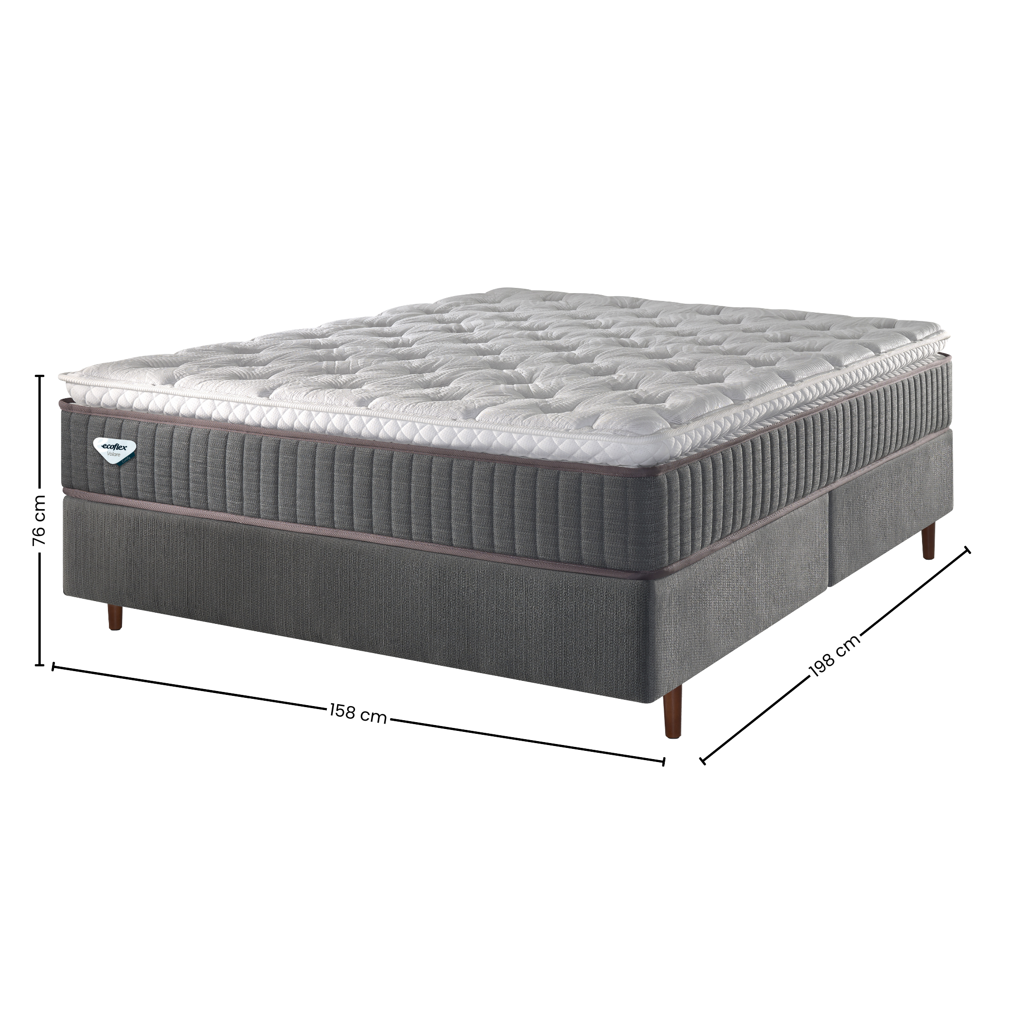 Conjunto Cama Box Comfy Queen Ecoflex 158x198x76cm Molas Ensacadas Grafite