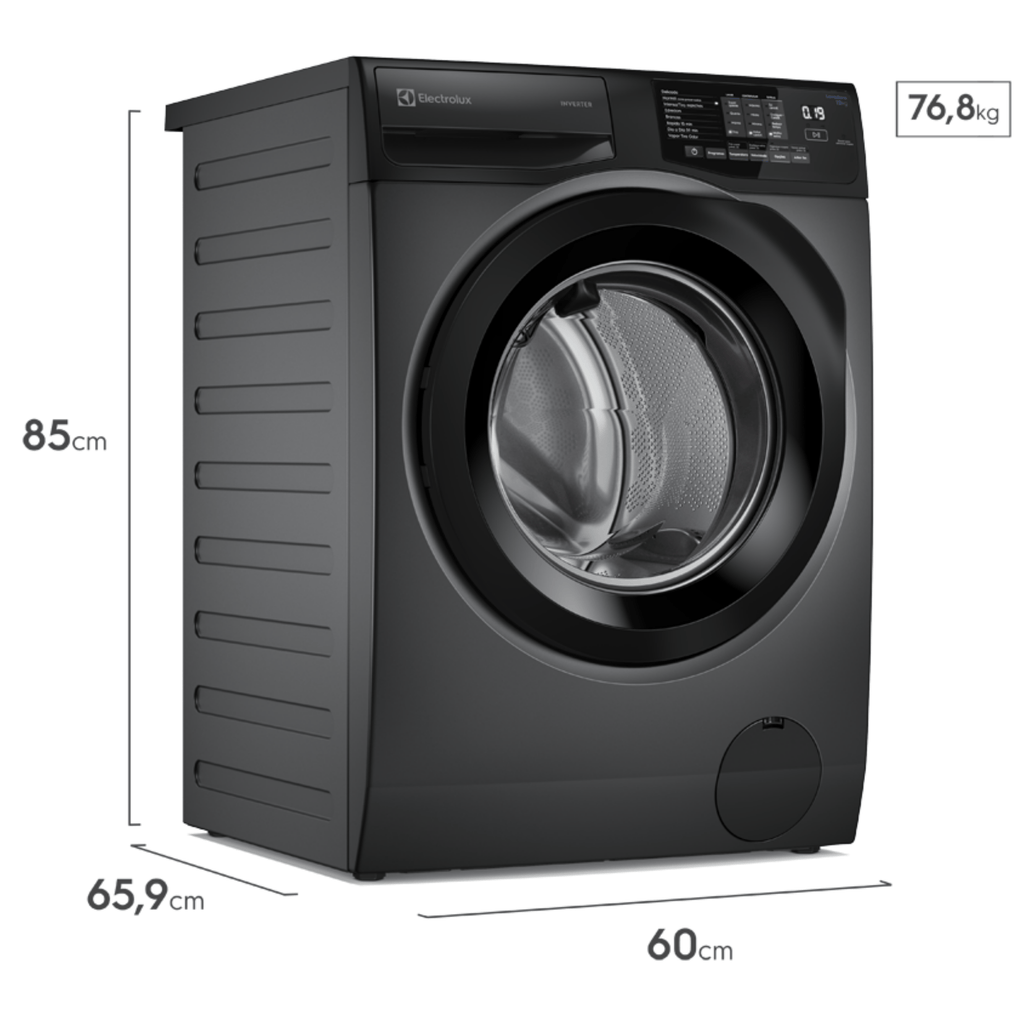 Lavadora de Roupas Electrolux 12KG LFC12 Lavagem Inteligente Inverter com Água Quente Cinza Ônix 220V