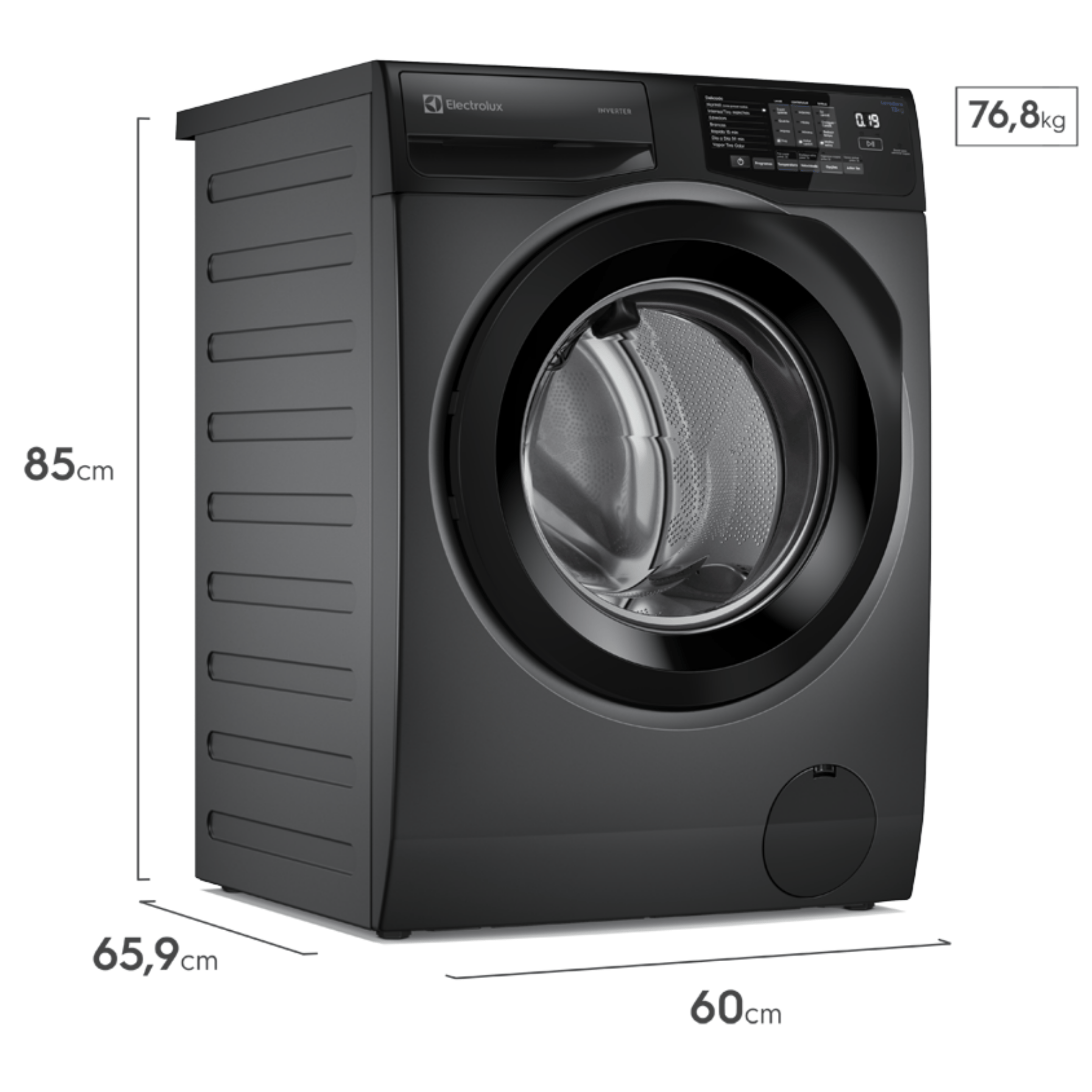Lavadora de Roupas Electrolux 12KG LFC12 Lavagem Inteligente Inverter com Água Quente Cinza Ônix 220V