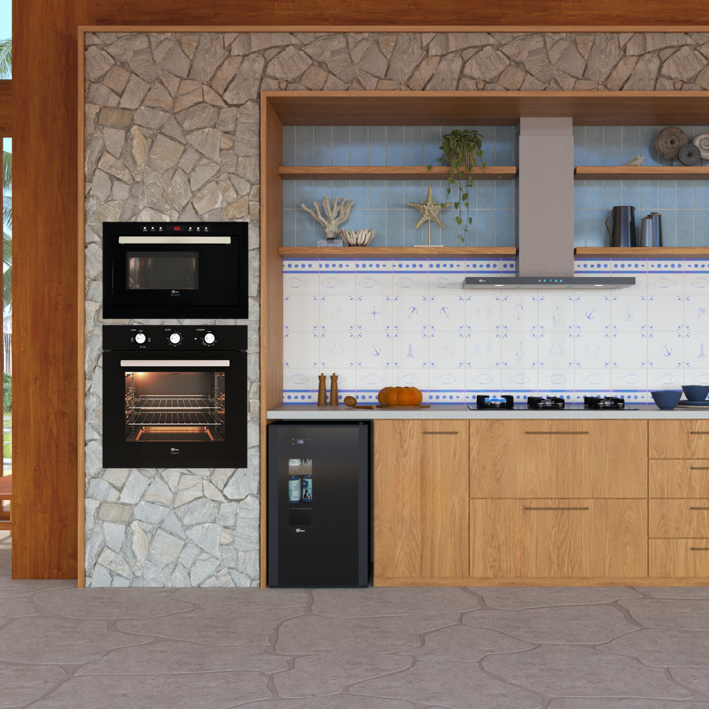 Kit Fischer de Embutir Forno Elétrico 78L Infinity + Micro-ondas 25L Fit Line Preto 220V