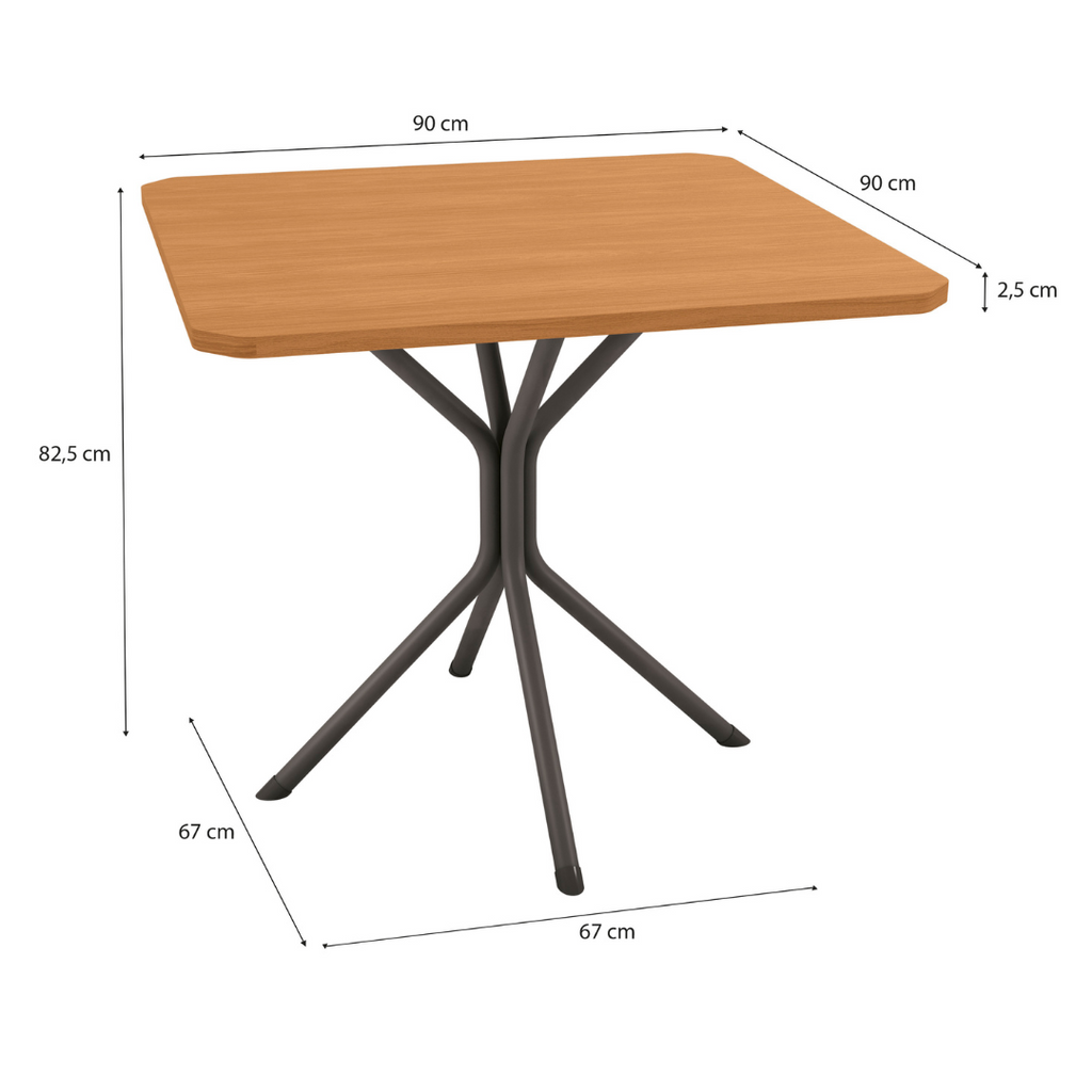 Mesa Quadrada Creta Kappesberg 90cm Crome Preto Fosco com Canela