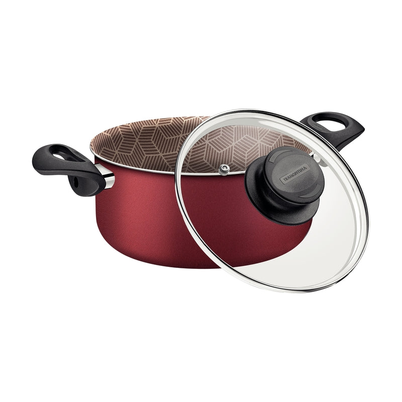 Panela Caçarola Paris Tramontina 24cm Alumínio Starflon Max com Tampa de Vidro Vermelho
