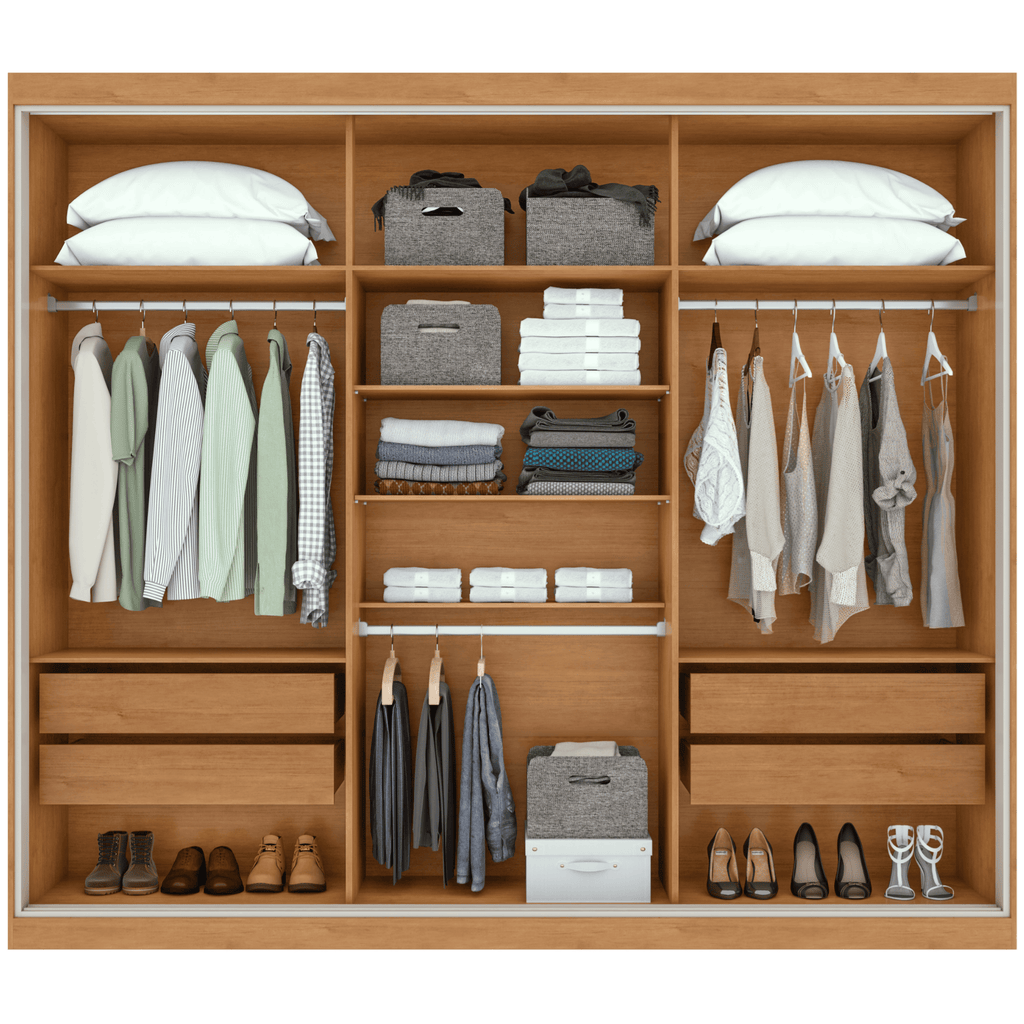 Roupeiro Quadrix Lopas 230cm 3 Portas Correr 100% MDF Flex  Off White e Amêndoa