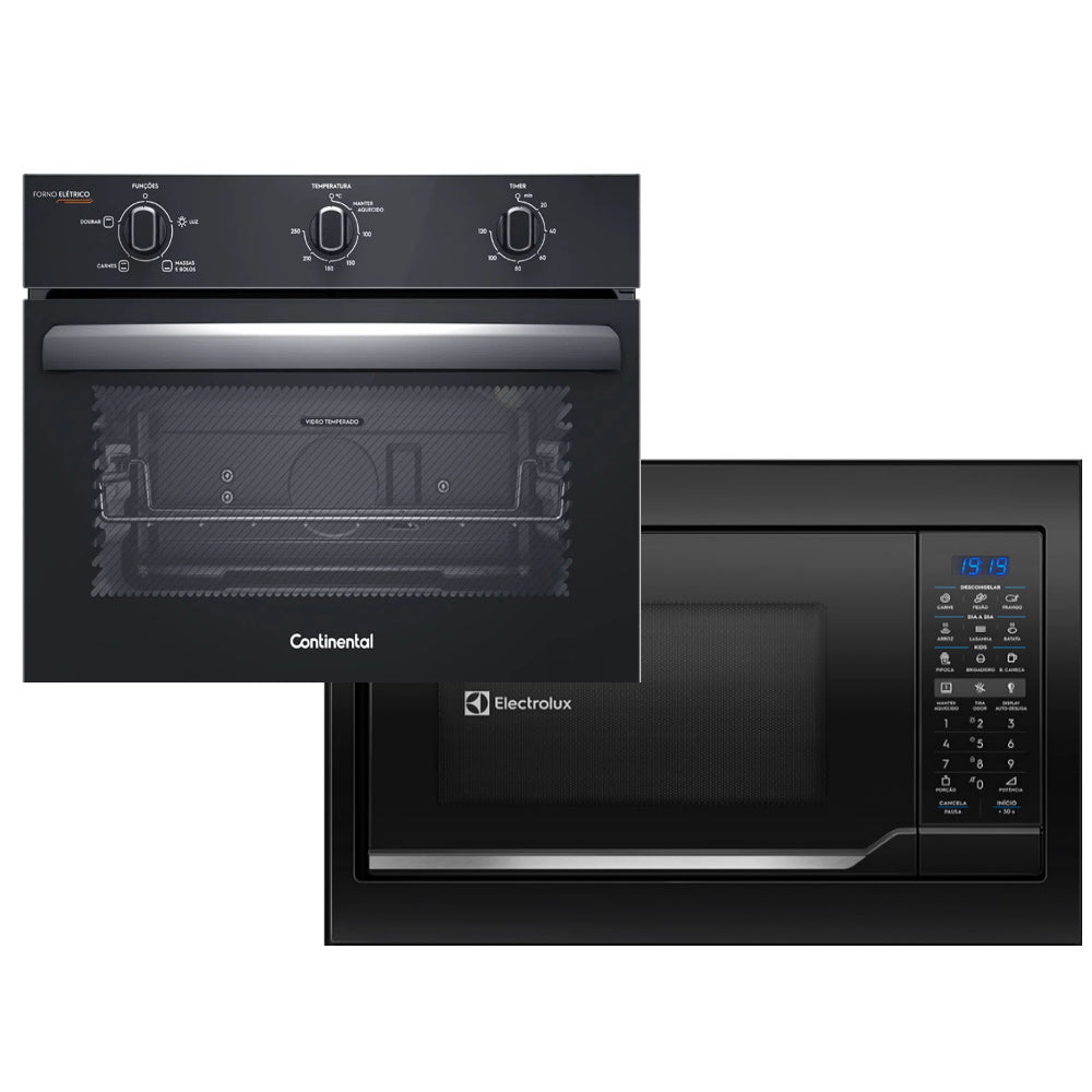 Kit Forno Elétrico de Embutir 50 Litros Continental - Preto OC4EM + Micro-ondas de Embutir 34 Litros - Preto ME3EP 220V