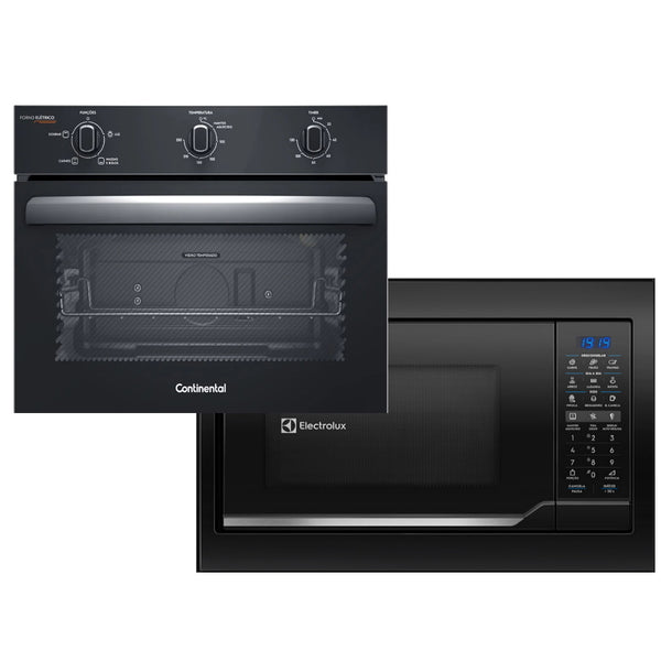 Kit Forno Elétrico de Embutir 50 Litros Continental - Preto OC4EM + Micro-ondas de Embutir 34 Litros - Preto ME3EP 220V