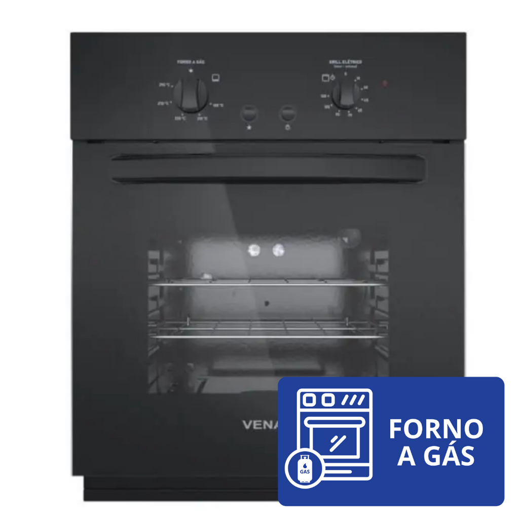 Forno de Embutir a Gás Venax 50L Totale Nero GIII Com Grill 26019 Preto 220V