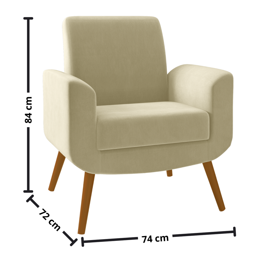 Poltrona Turim 74cm Konfort Pé Palito Castanho Linho Bege