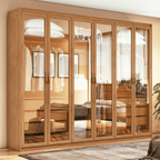 Roupeiro Suavitá Glass Lopas 270cm 100% MDF 6 Portas com Vidro Reflecta e LED Amêndoa Clean