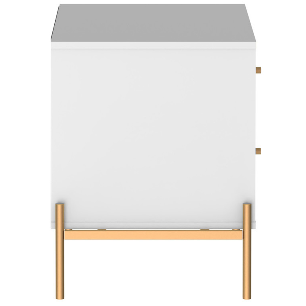 Mesa de Cabeceira Jasper Província 2 Gavetas Branco com Dourado