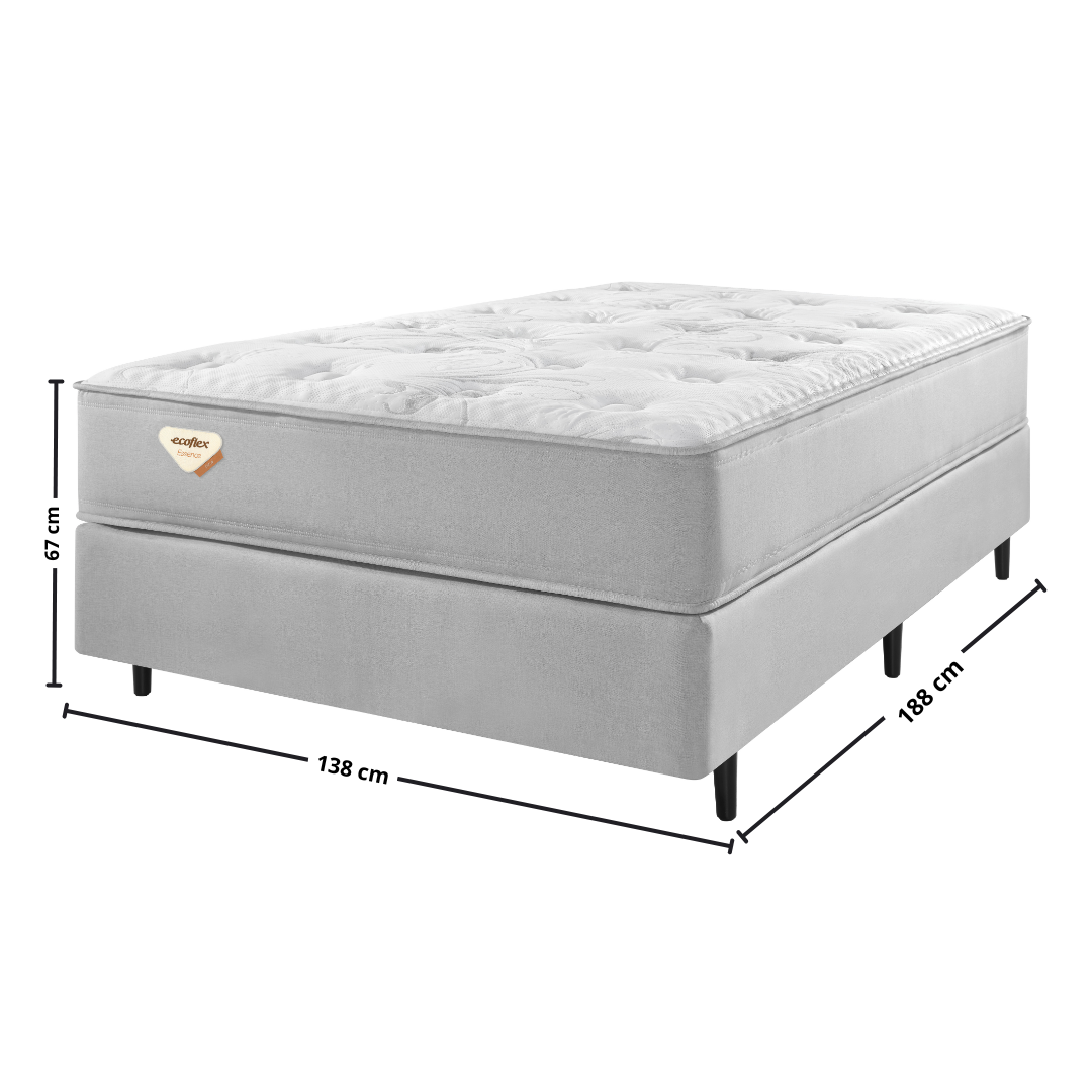 Conjunto Cama Box Blend Casal Ecoflex 138x188x67cm Molas Ensacadas Wide PZ3 Prata