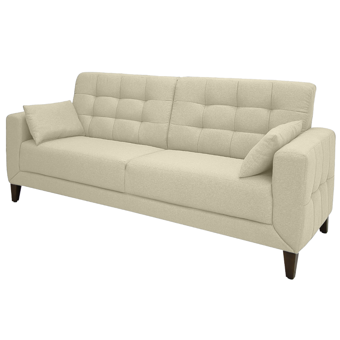 Sofá Living Vogue 210cm Linoforte 2 Assentos Pé de Madeira Linho Bege